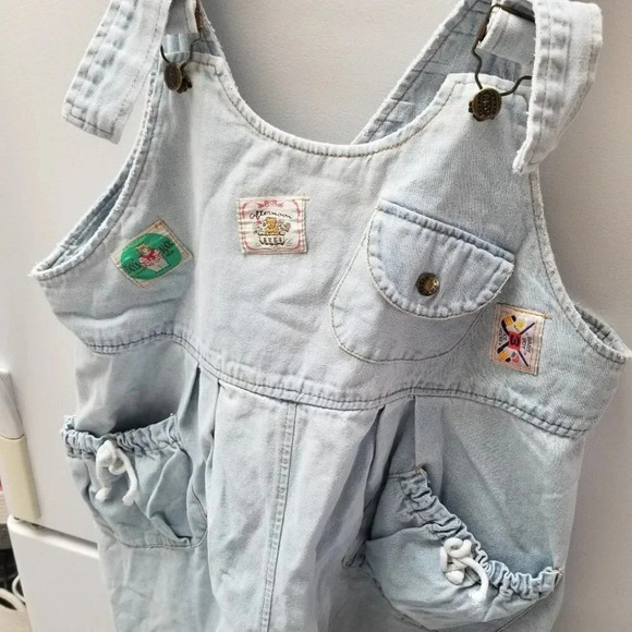 VINTAGE Handmade Baby Doll Jean Coveralls Patchwork Crop L - Picture 9 of 16